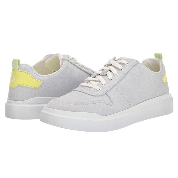 COLE HAAN GRANDPRO Rally Women's Comfort Canvas Court Sneakers Gray/Neon Yellow - Picture 1 of 8